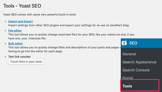 Tools in Yoast SEO