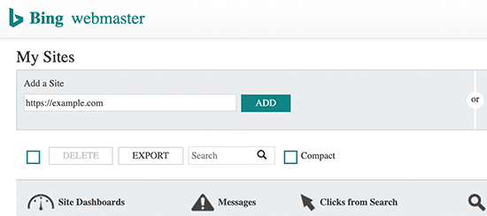Adding a site in Bing Webmaster tools