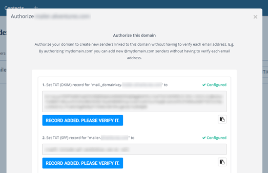 Sendinblue DNS TXT records once they've been verified