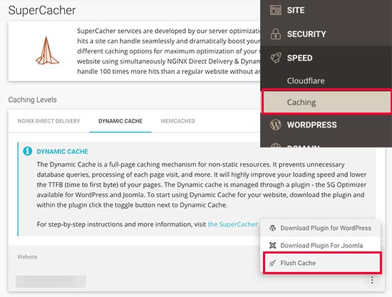 Clear cache on SiteGround