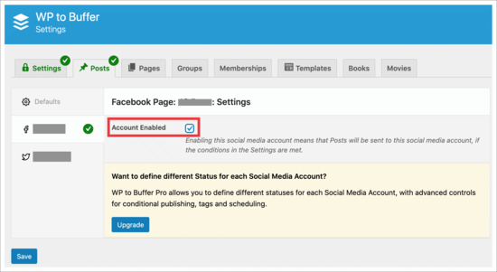 Enable Buffer social accounts