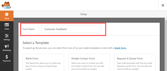 Naming your questionnaire in WPForms