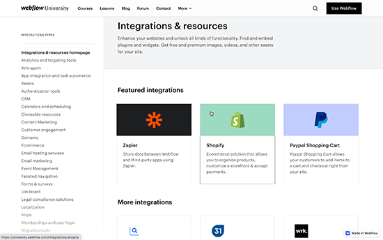 Webflow integrations