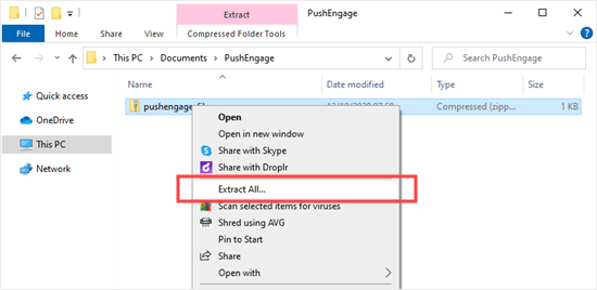 Extracting the JavaScript file from your downloaded zip file