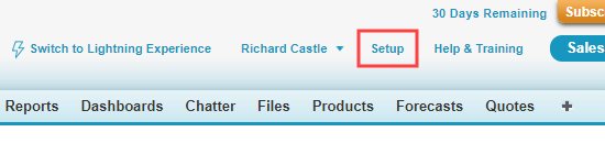 Click the Setup link in the Salesforce menu bar