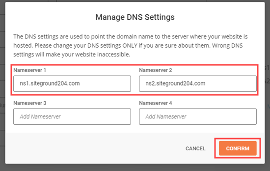 Editing your nameserver records and saving your changes