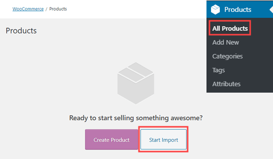 Click the 'Start Import' button to import sample data into WooCommerce