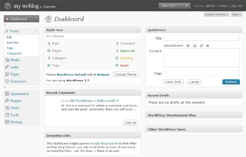 WordPress 2.7 Dashboard