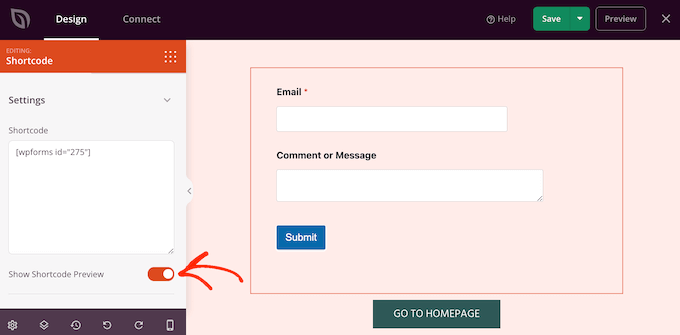 Previewing the shortcode output in SeedProd