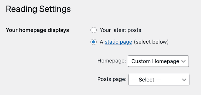 Setting a static page as the homepage