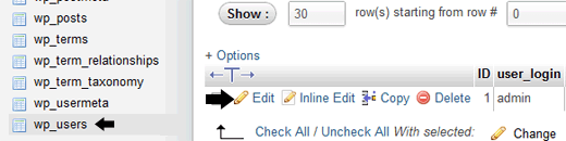 Edit username from phpMyAdmin