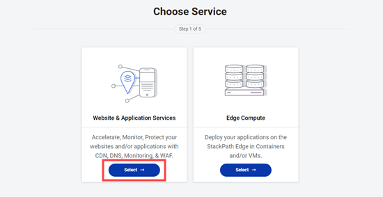 Choose the Website and Application Services option