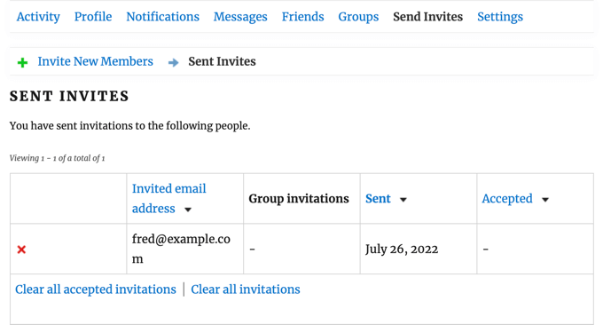 Users See a List of Invites They Have Sent