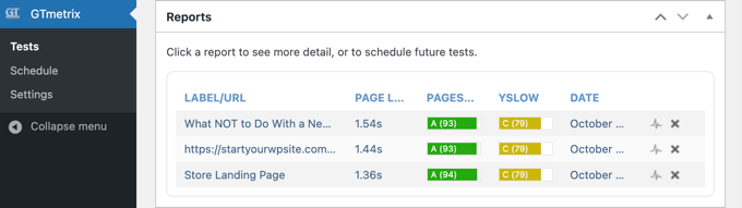 GTmetrix Reports