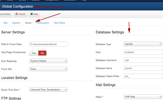 Getting your database settings from Joomla Administration area