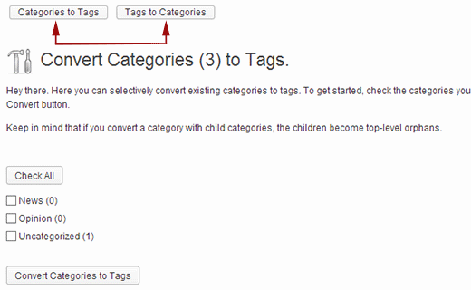 Convert categories to tags or tags to categories
