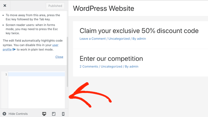 Editor teks CSS WordPress