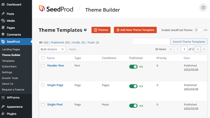 The SeedProd theme builder