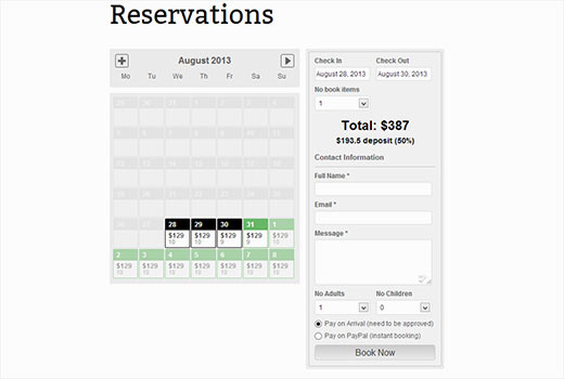 Hotel rooms booking calendar