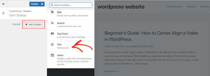 Adding a custom text widget to a WordPress blog