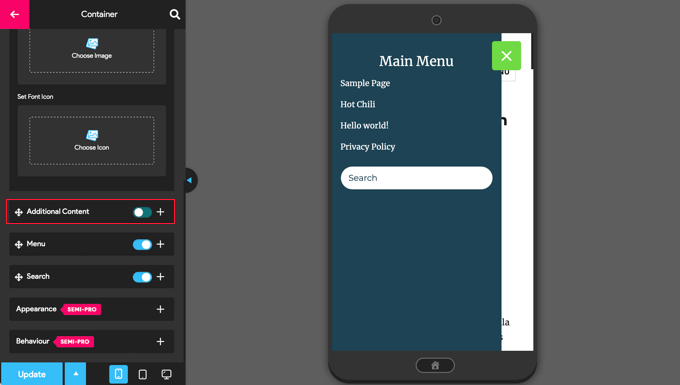 Customize or hide additional content for your menu