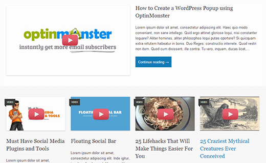 An example of video thumbnails in WordPress