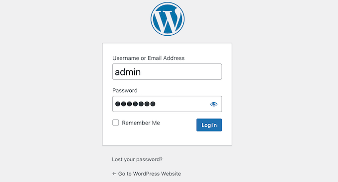 The hide/show password field on the WordPress login page