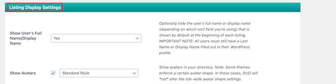 Set directory listing display settings