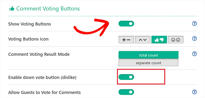Toggle the Voting button switch