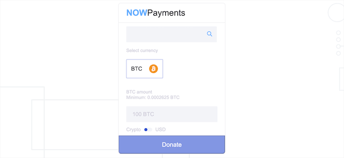 NOWPayments Bitcoin screen