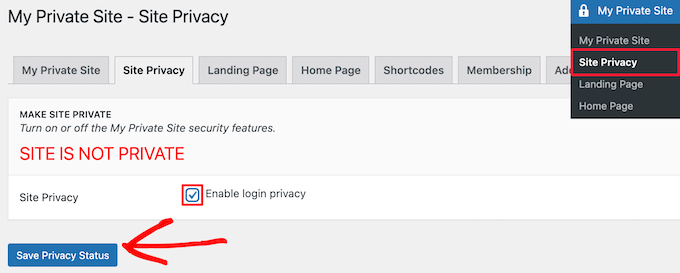 Поставьте галочку в поле enable login privacy