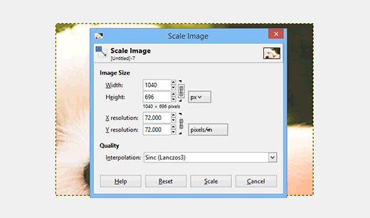 gimp resize image without losing quality