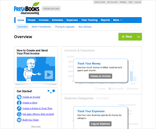 Freshbooks dashboard