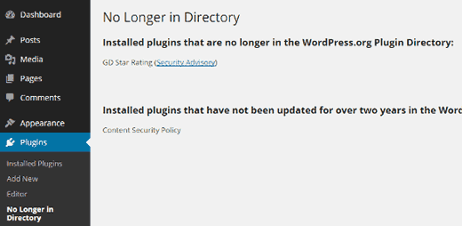 No longer in directory plugin check results