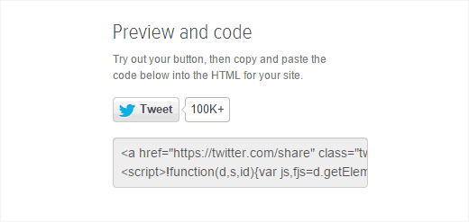 Генерация кода для официальной кнопки Tweet