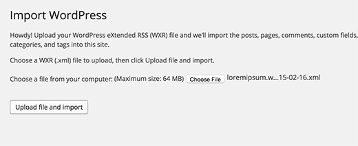 Импорт WordPress с помощью файла экспорта XML