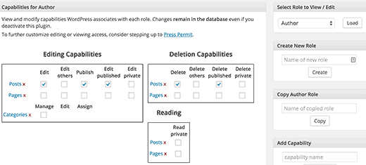 Editing user capabilities in WordPress