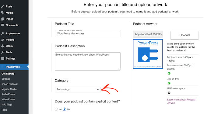 Blubrry's podcast category settings