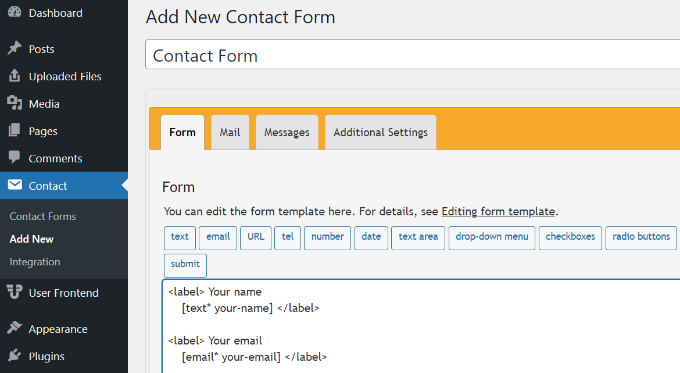Edit Contact Form 7 settings