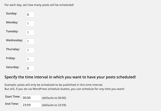 Choose days and number of posts to publish