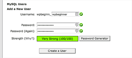 Creating a new MySQL user