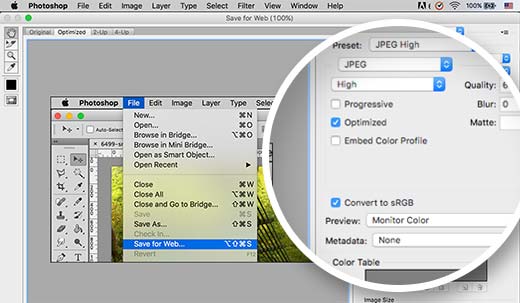 Converting colors to RGB and saving for web in Adobe Photoshop