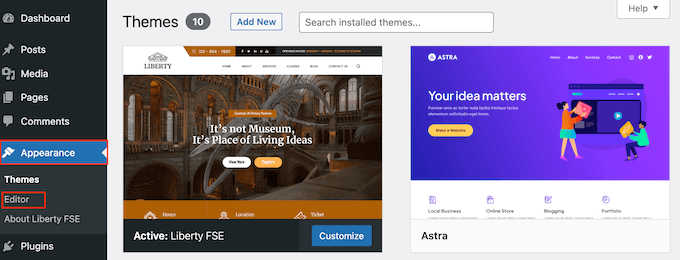 Opening the WordPress full-site editor (FSE) Opening the WordPress full-site editor (FSE)