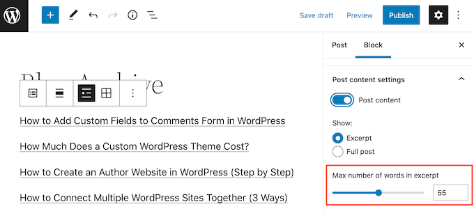 Adding excerpts to your WordPress posts list