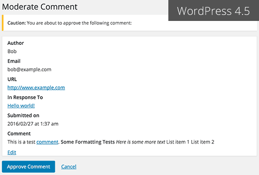 Moderate comment screen in upcoming WordPress 4.5
