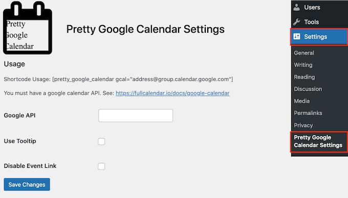 The Pretty Google Calendar WordPress plugin
