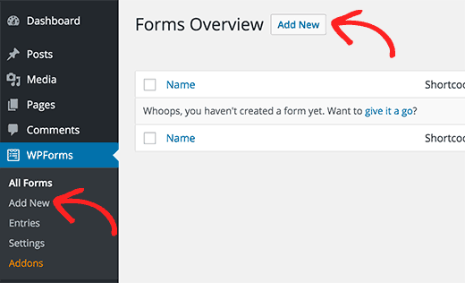 Adding a form in WordPress with WPForms