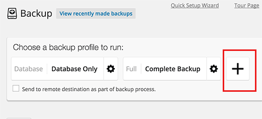 Add new backup profile button