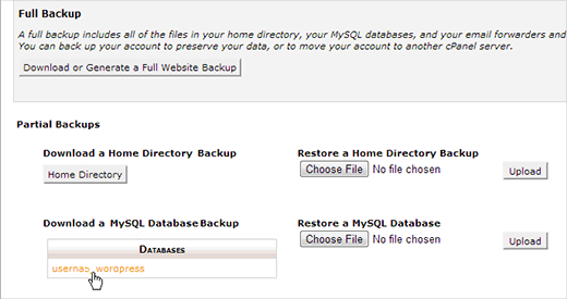 download wp database cpanel