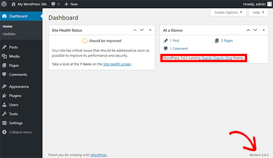 Finding WordPress version inside admin dashboard